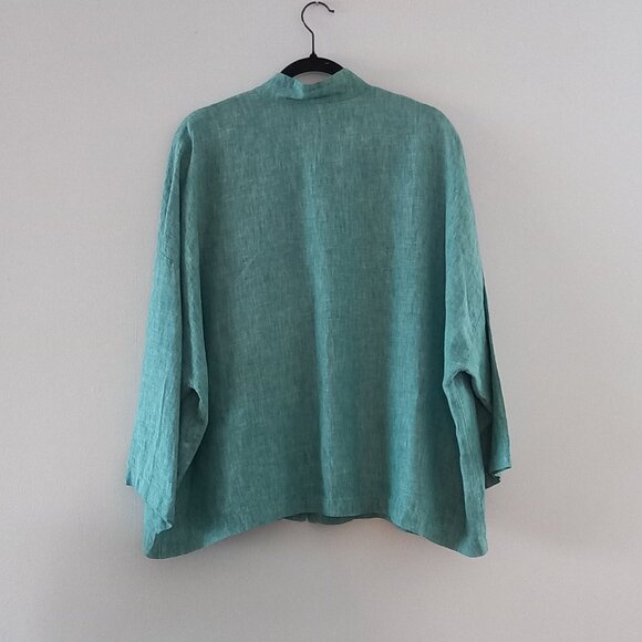 BRYN WALKER turquoise linen oversized jacket - Picture 8 of 9